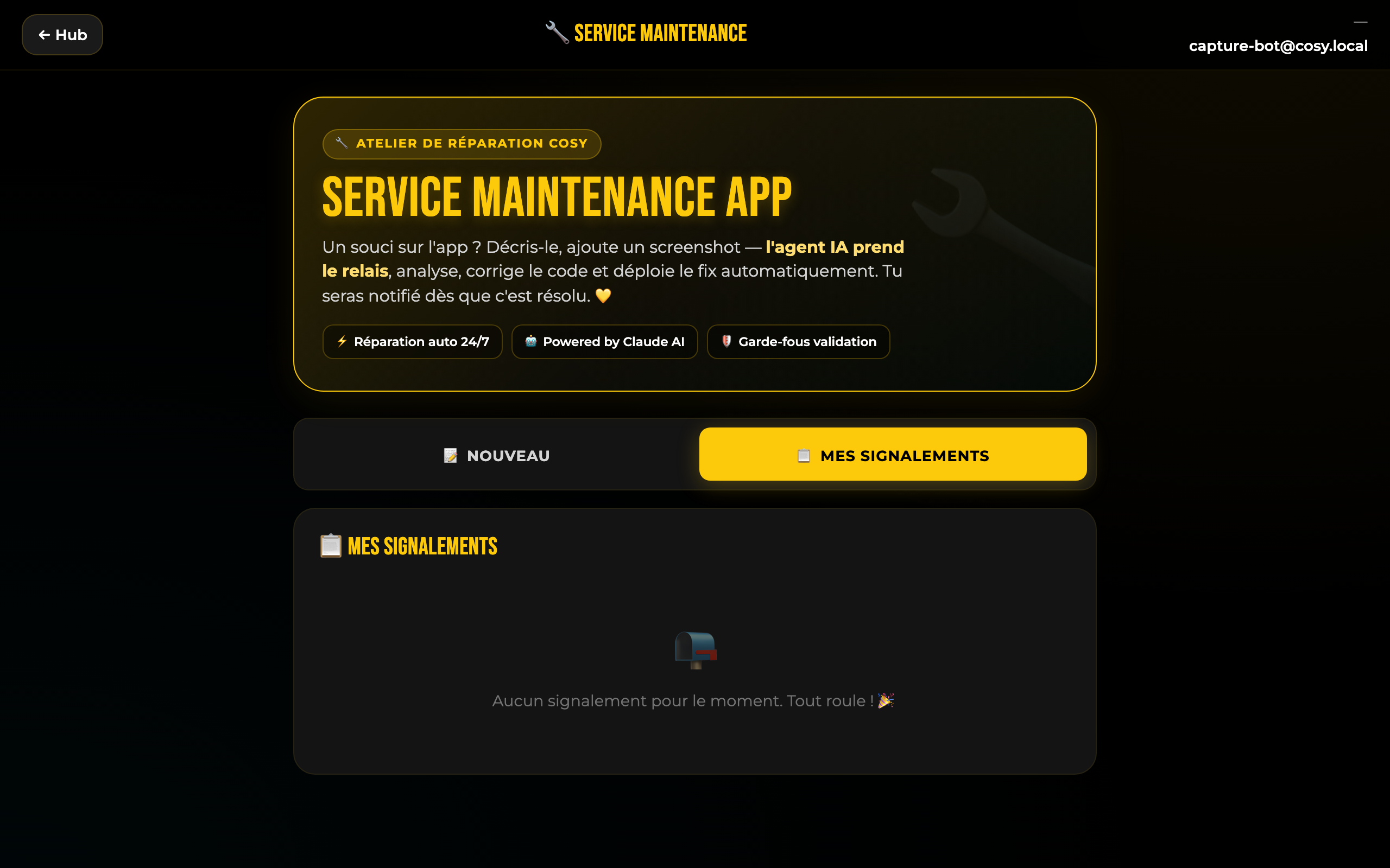 📱 capture · liste de signalements avec timeline et statuts